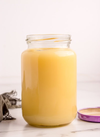 Thickened ghee in a jar.