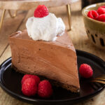 Close-up slice of cheesecake.