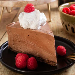 Close-up slice of cheesecake.