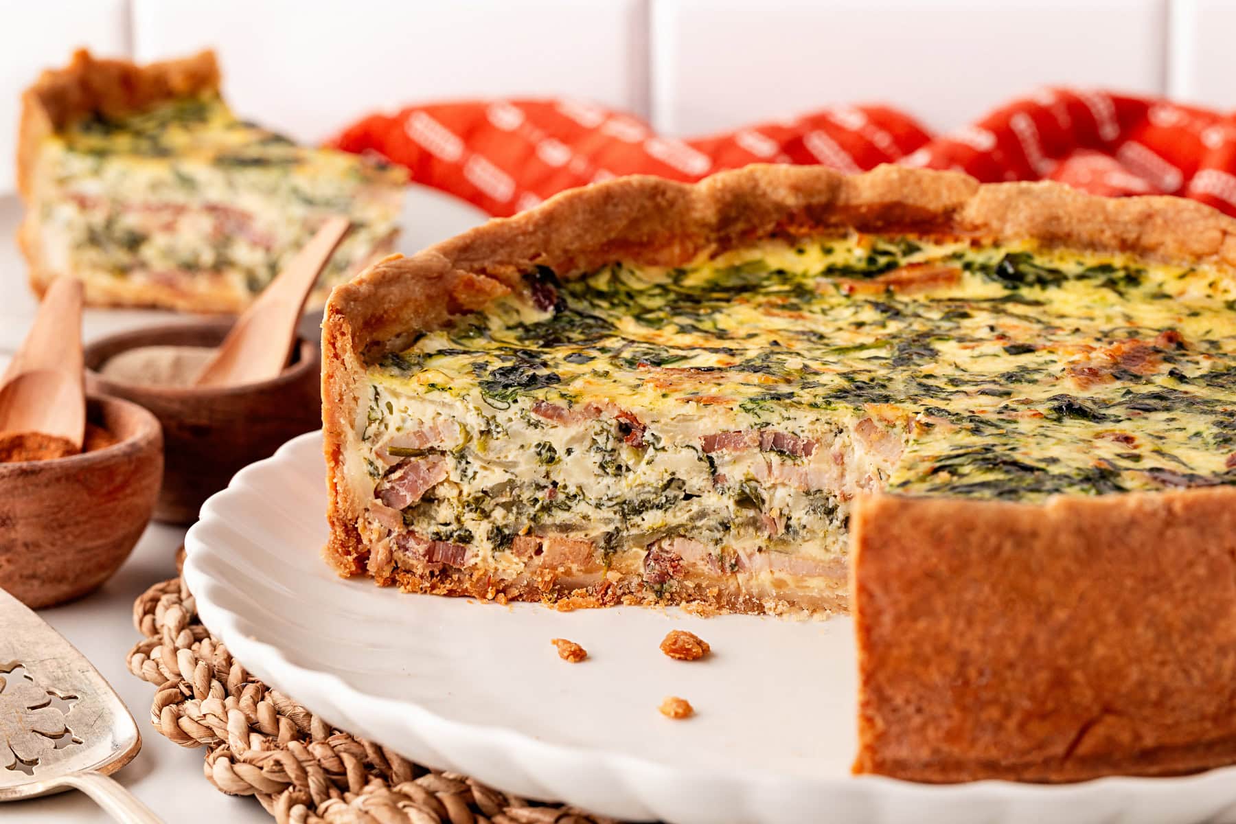 Showing the inside of a Deep Dish Quiche. 