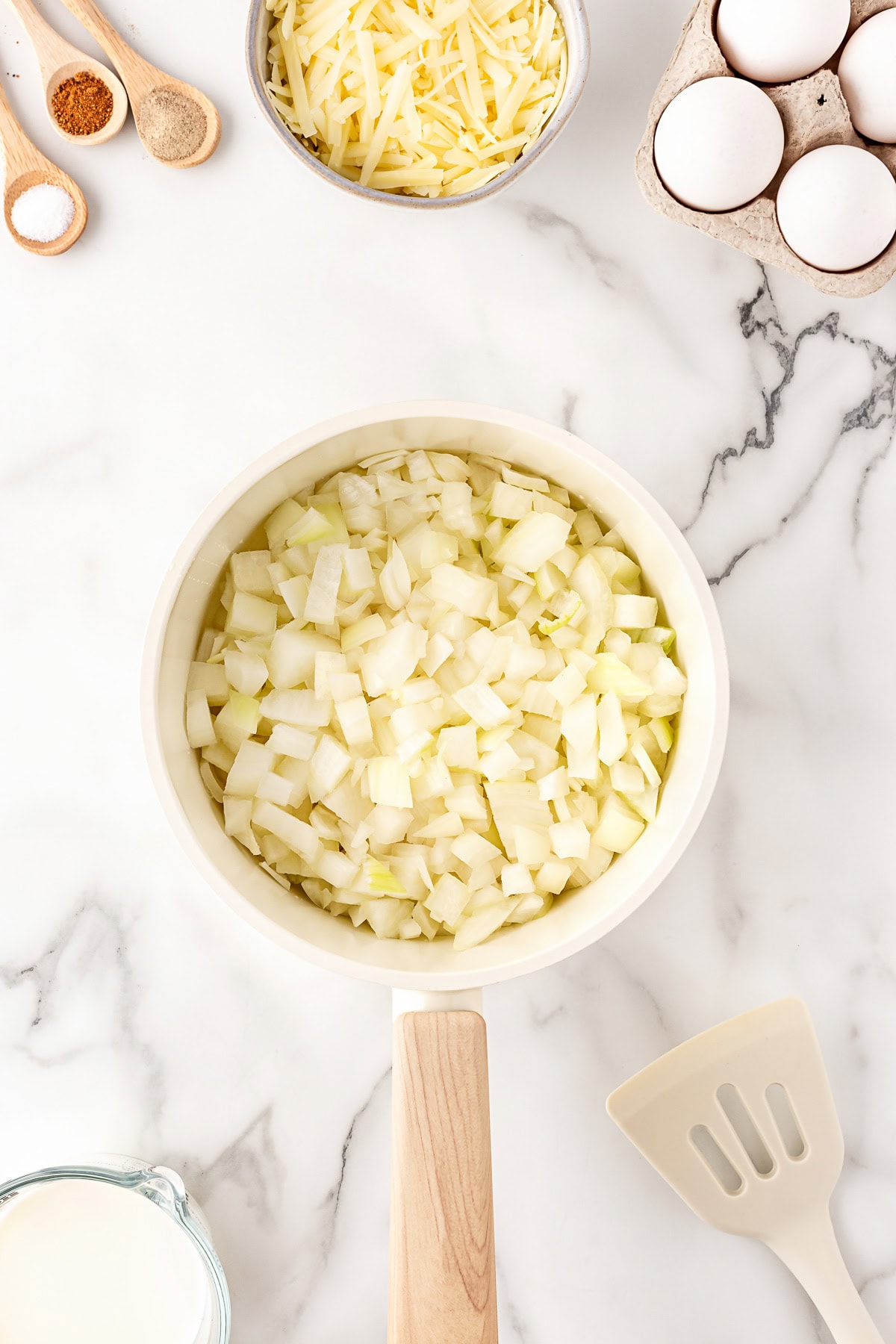 Chopped onions in a pan. 