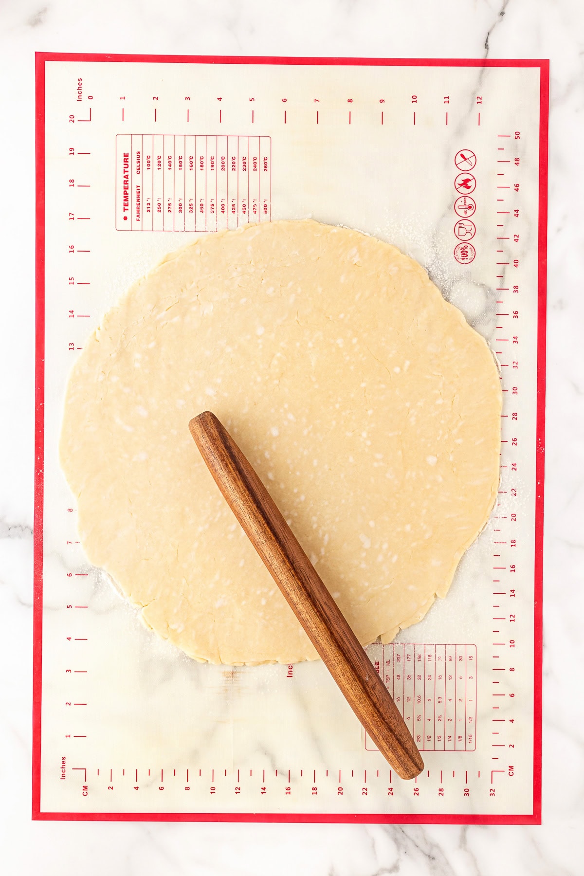 Rolling out pastry dough. 