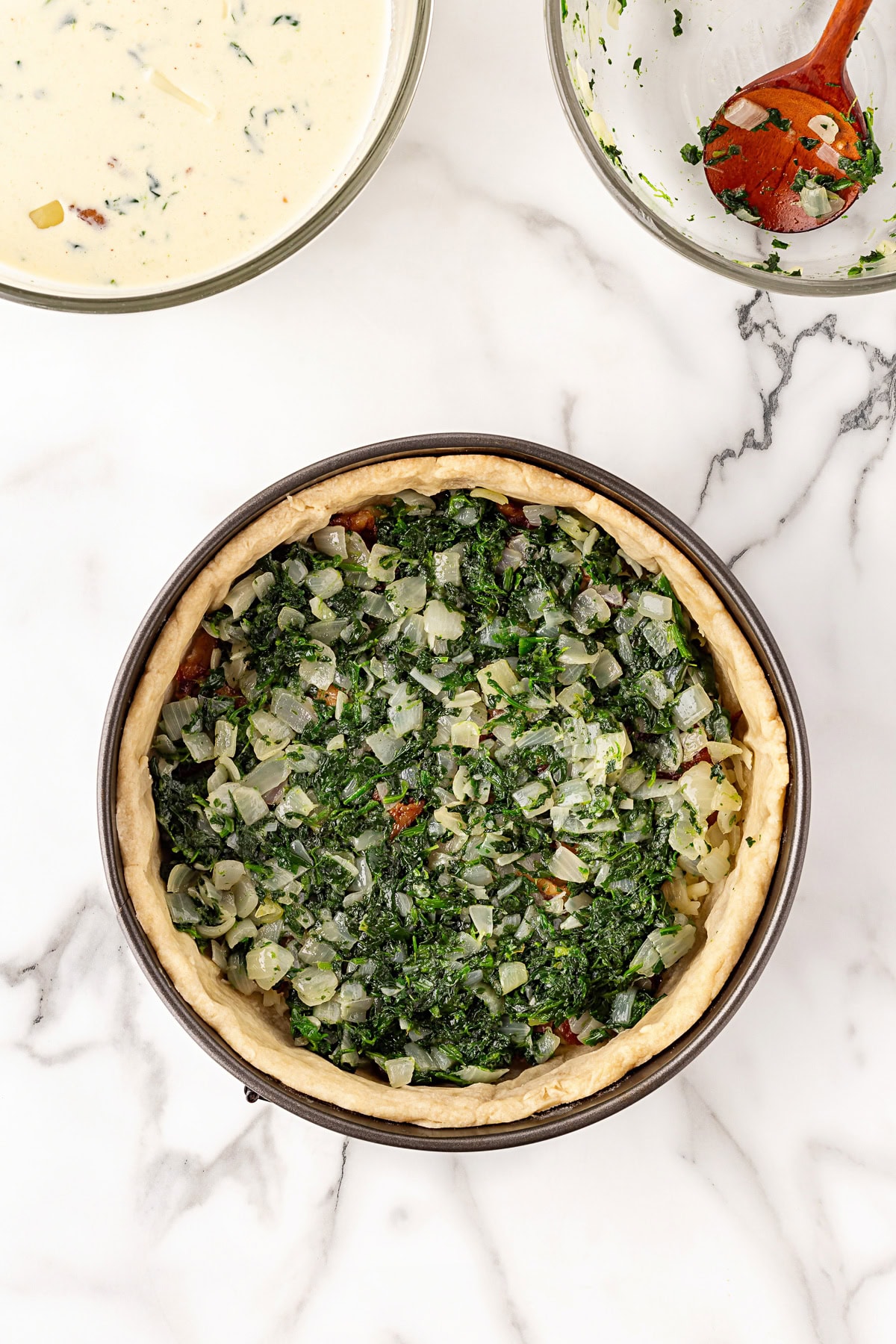 Spinach, onion mixture added. 