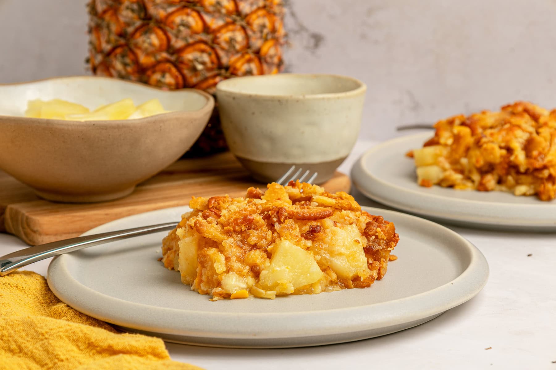 Pineapple casserole, served.
