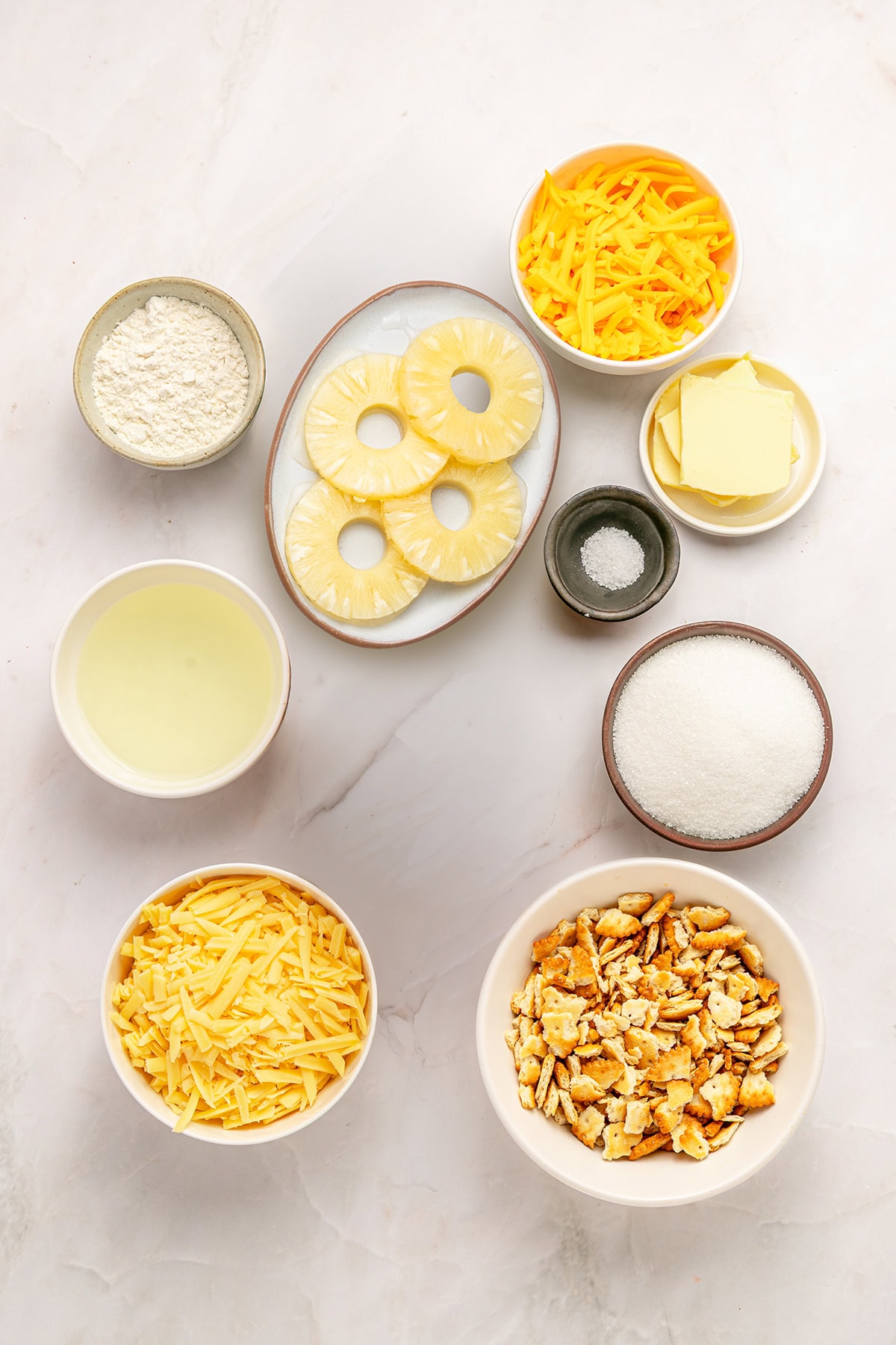 Pineapple casserole ingredients.