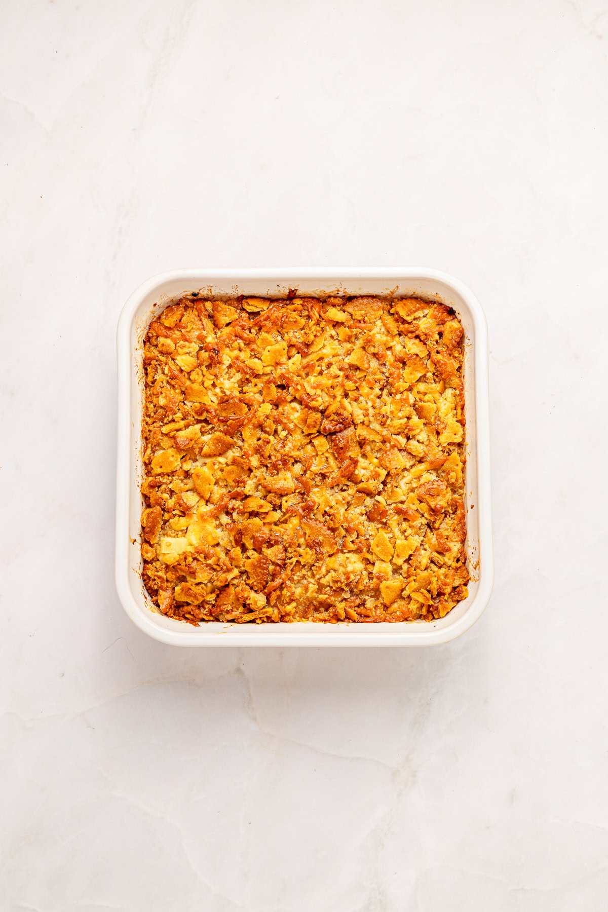 Pineapple casserole, freshly baked.