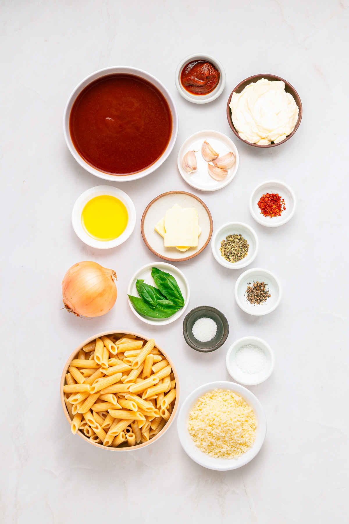 Ingredients to make rose pasta sauce.