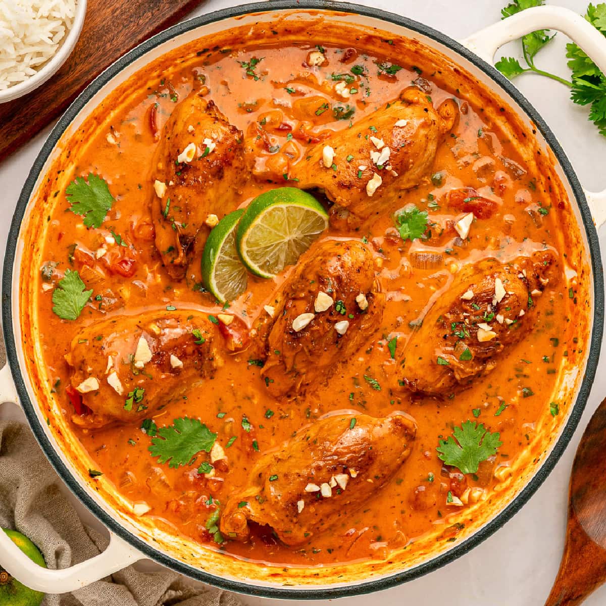 Close-up overhead of Skillet Chicken Thighs. 