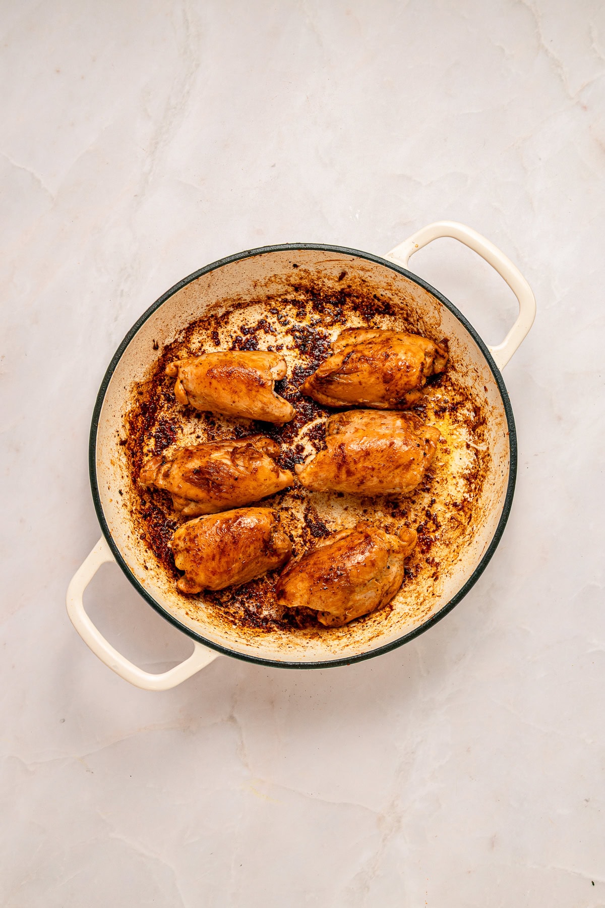 Seared chicken thighs.