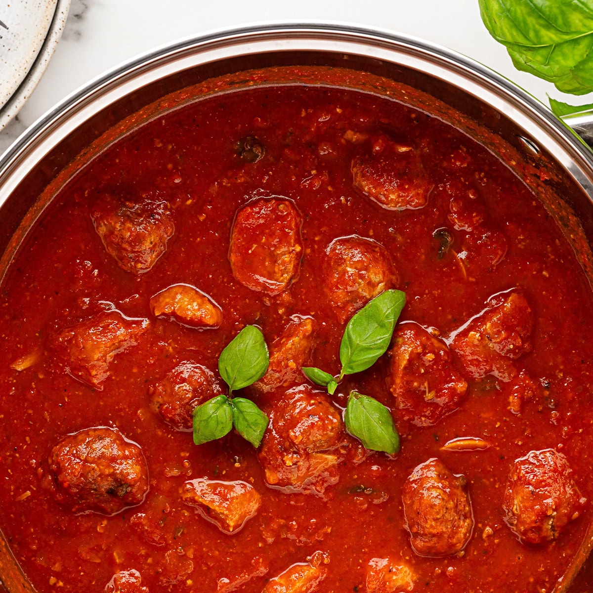 Overhead of sauce in pan.