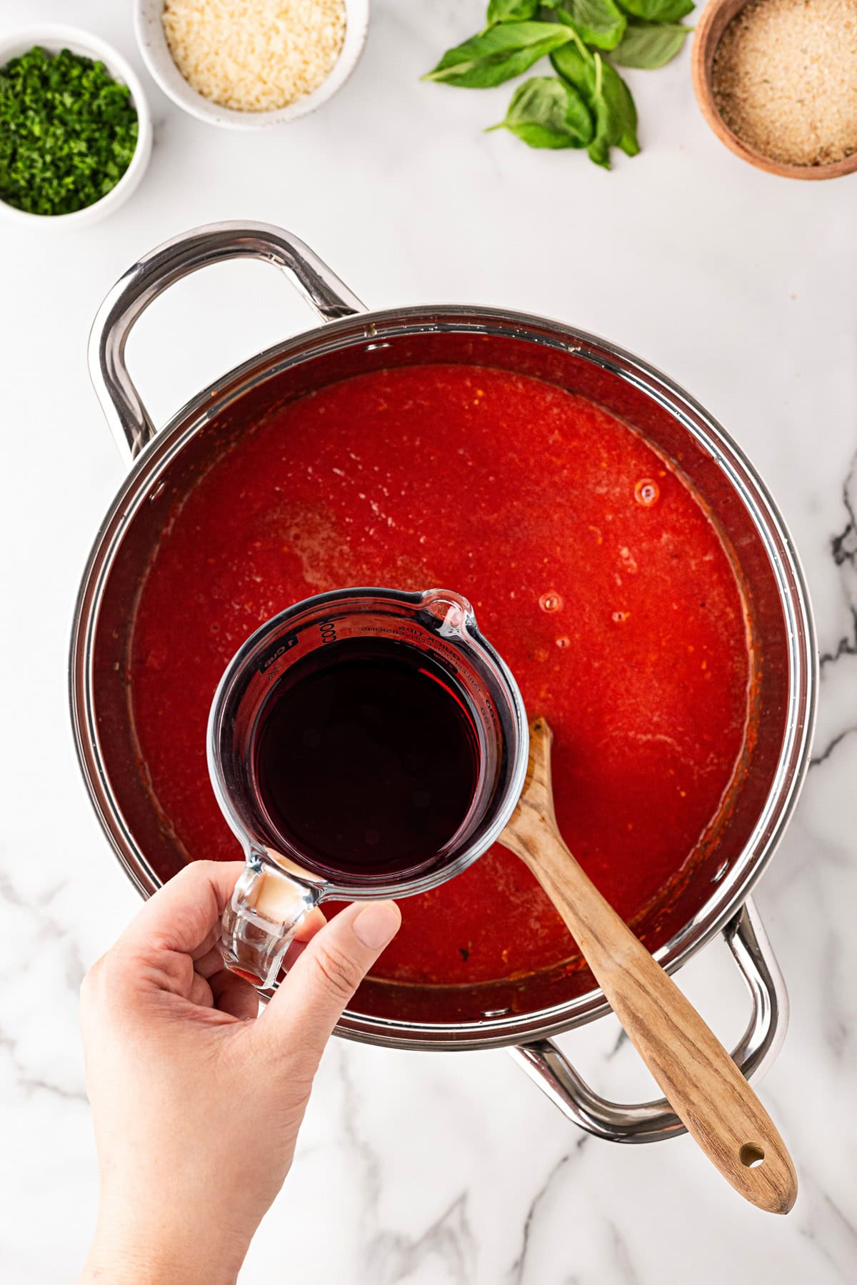 Red wine added. 