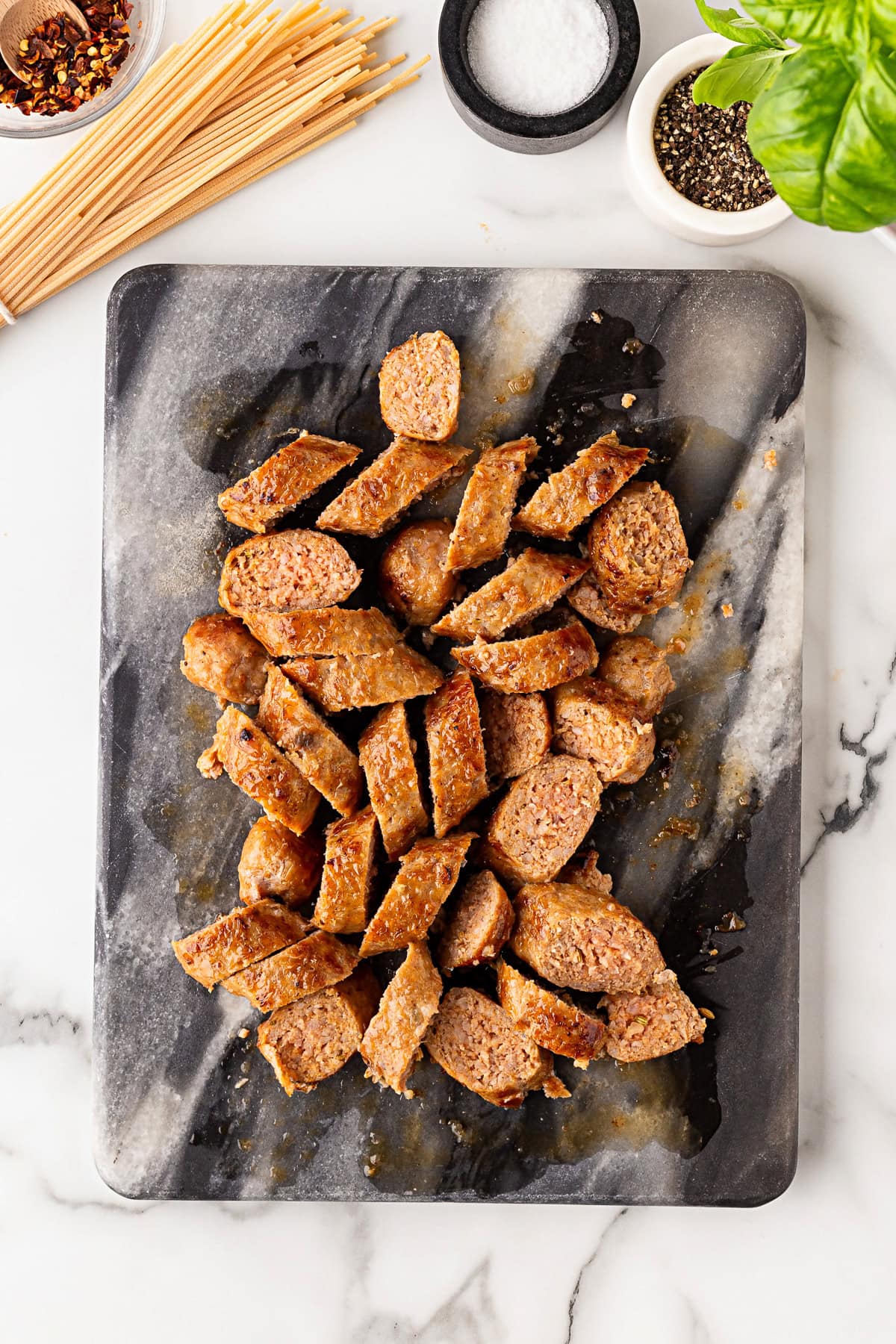 Sausage sliced. 