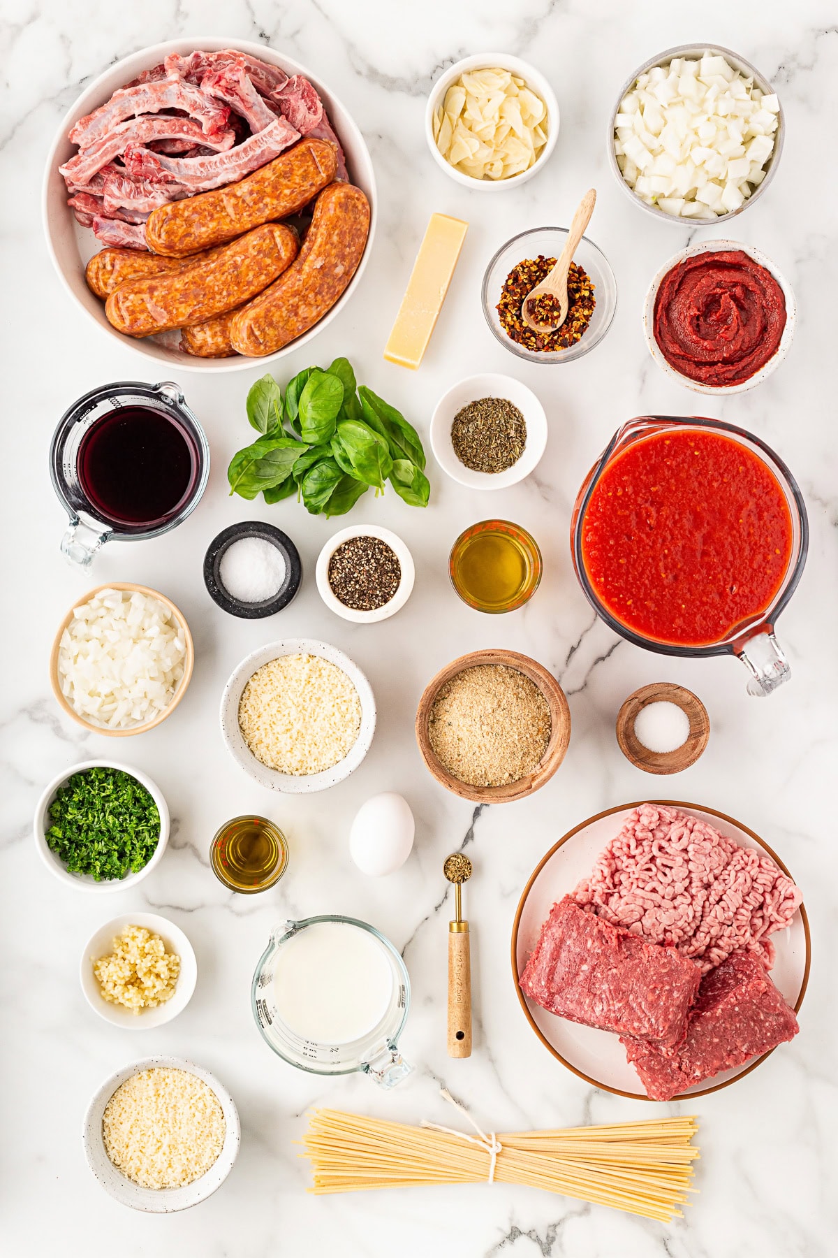 Recipe ingredients for Sunday Sauce. 