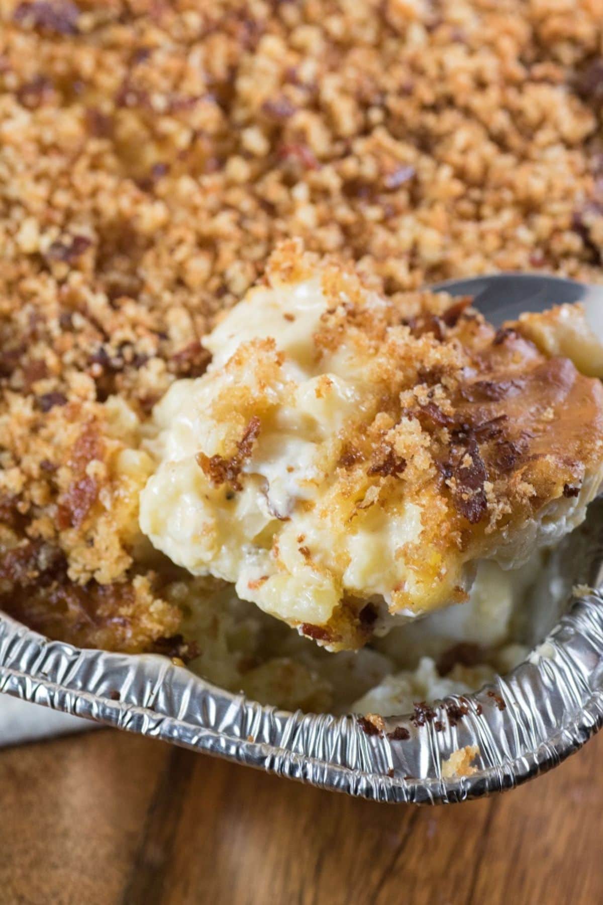 Mac and cheese in foil pan.