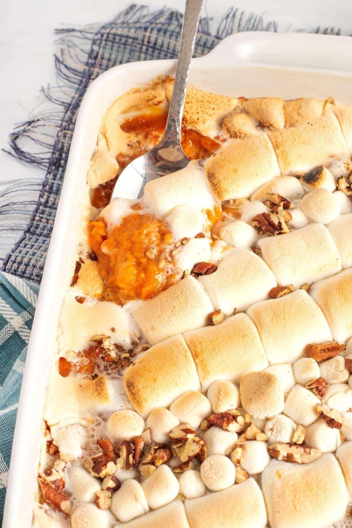 Sweet potato casserole in baking dish.