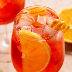 Looking into a Campari Spritz.