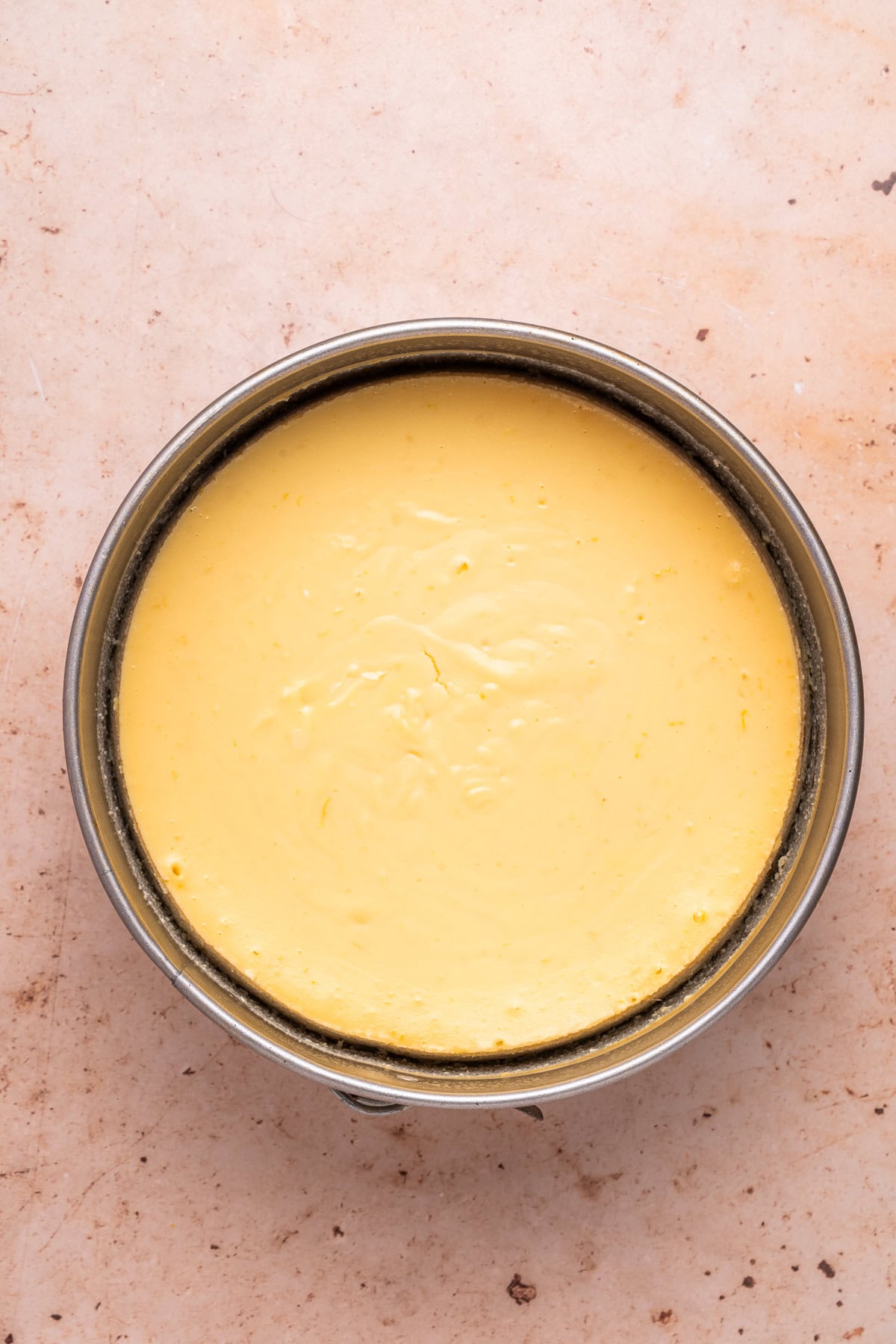 Freshly baked cheesecake.