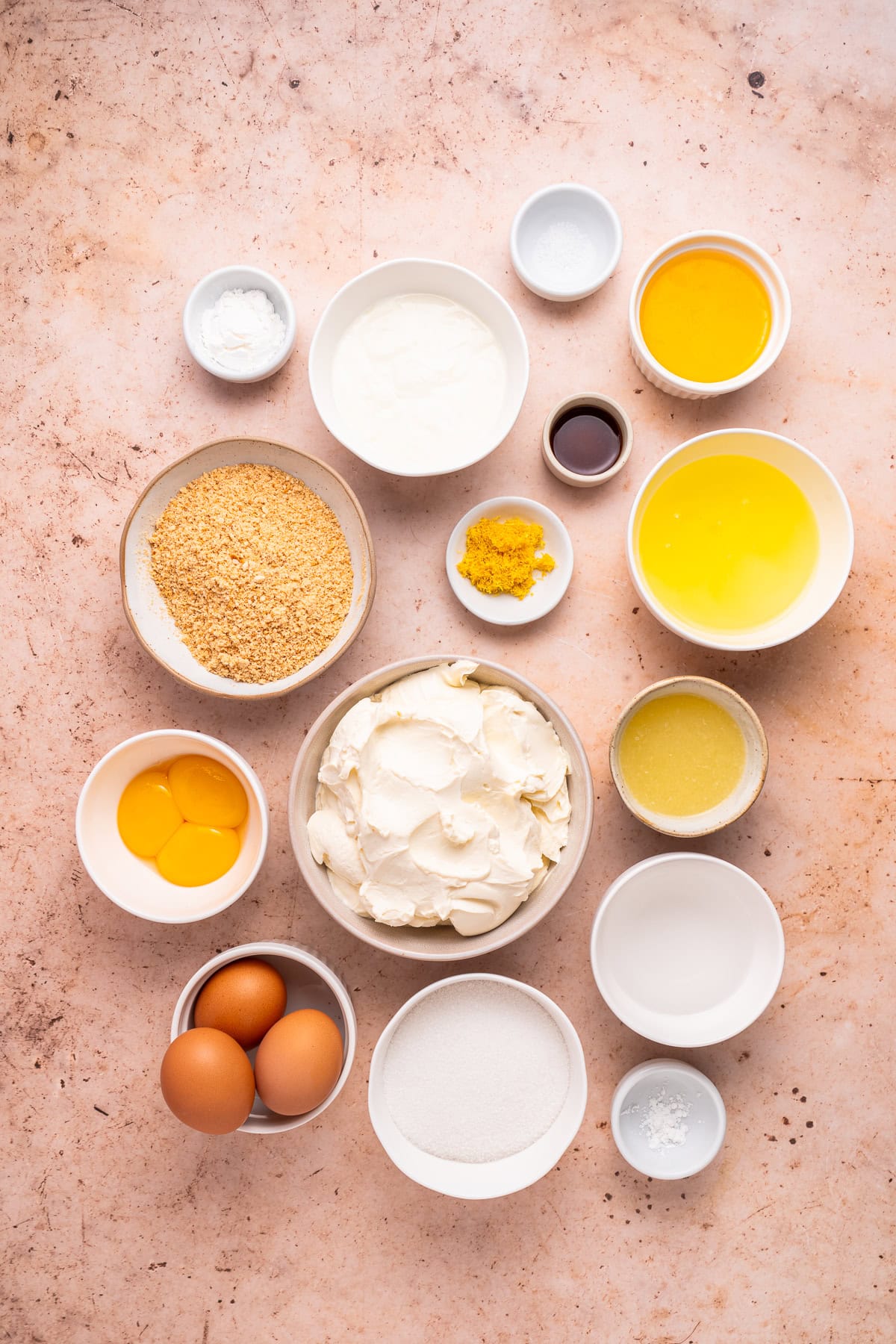 Lemon meringue cheesecake ingredients.