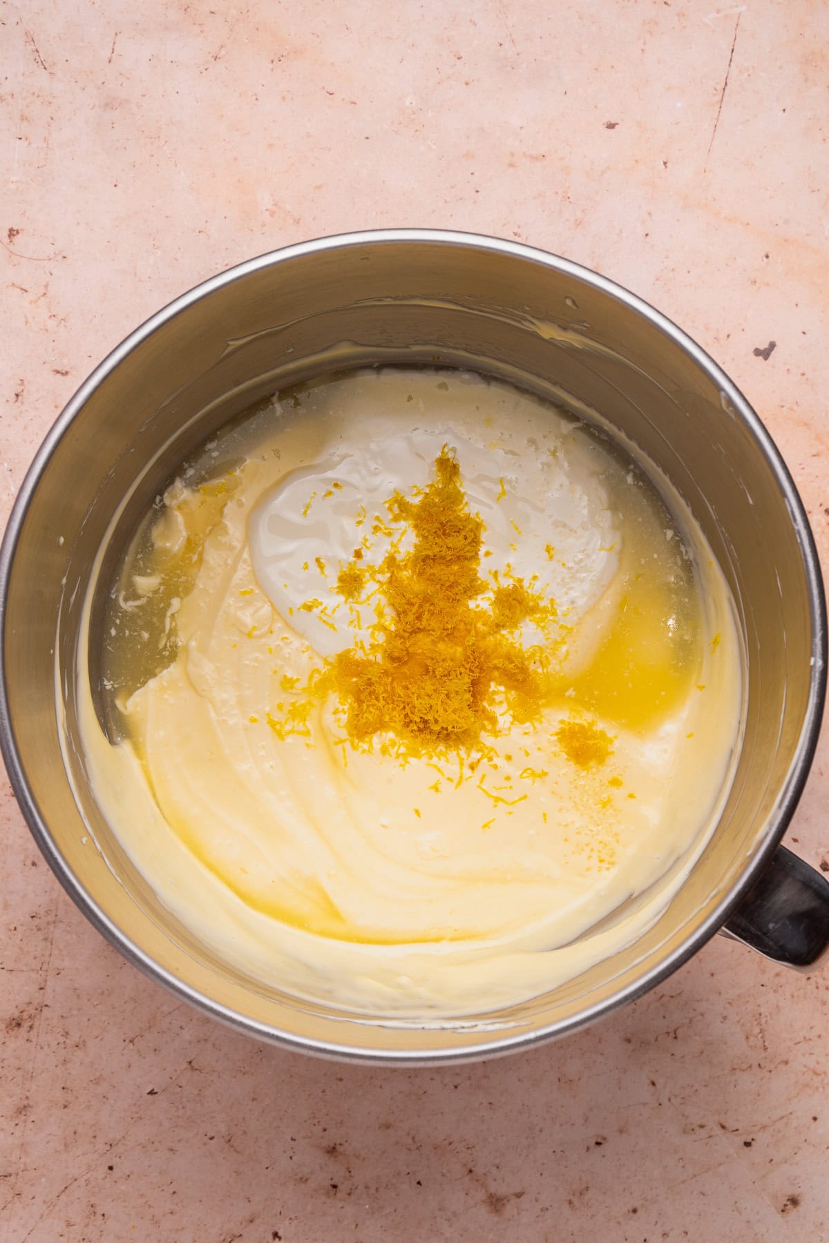 Incorporating lemon zest, juice and sour cream.