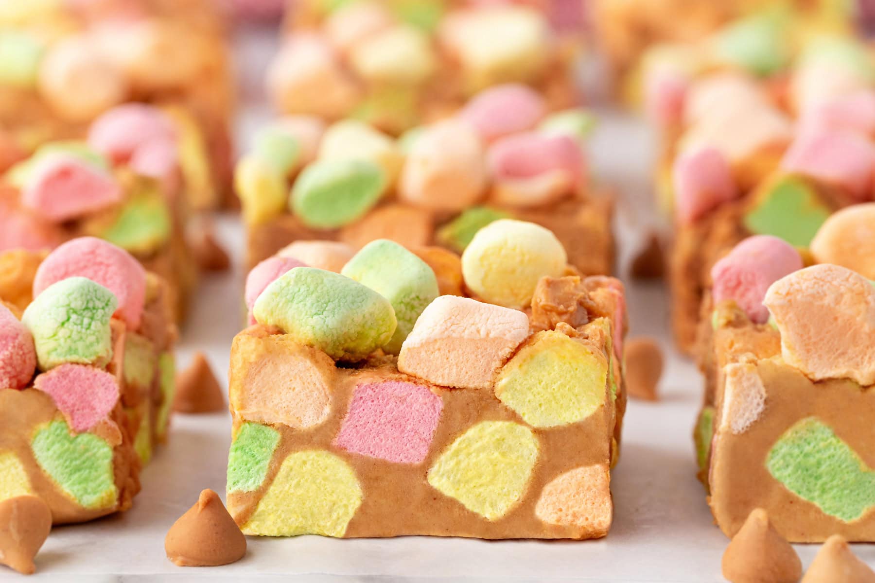 Side shot of Confetti Squares. 
