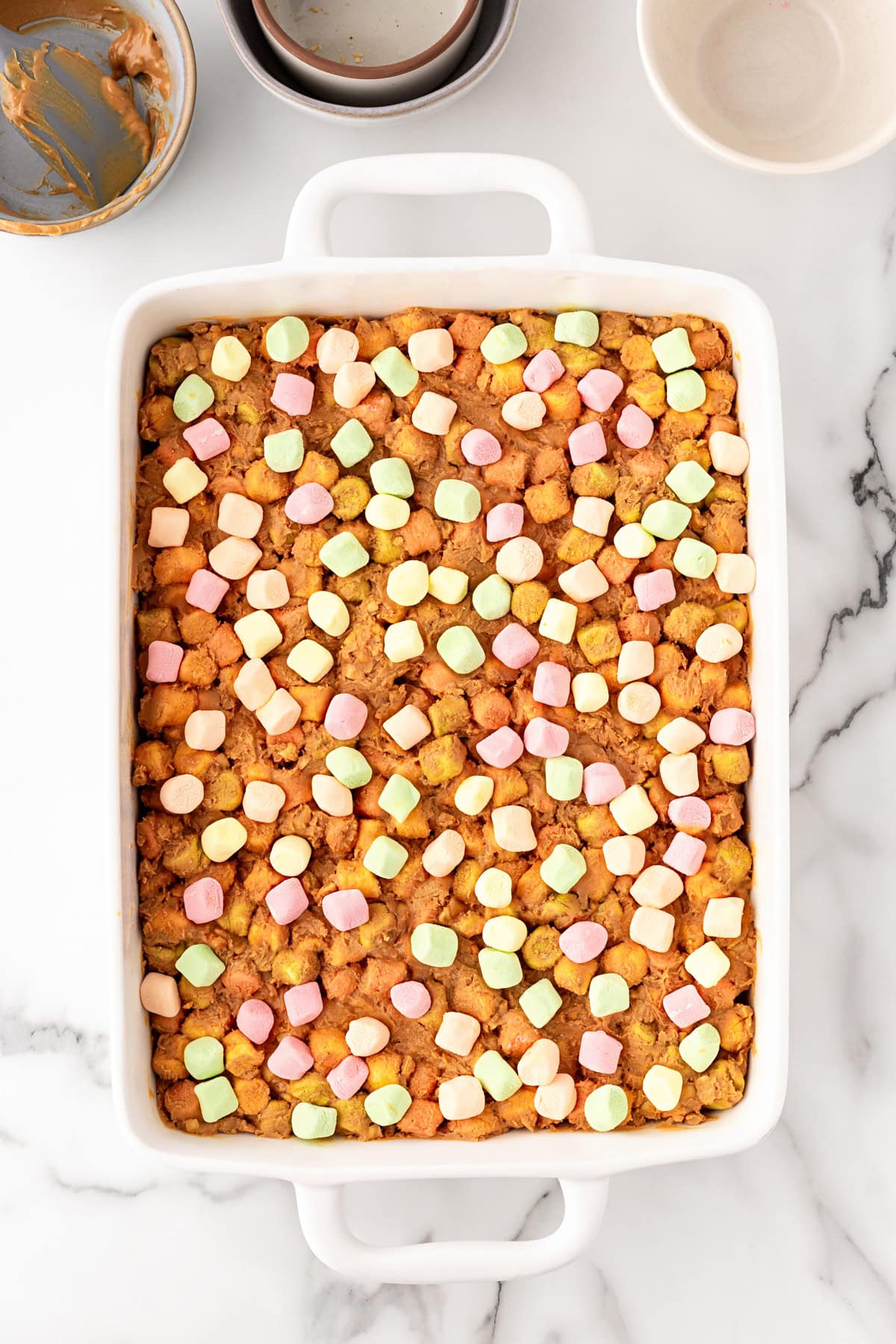 Marshmallows added on top. 