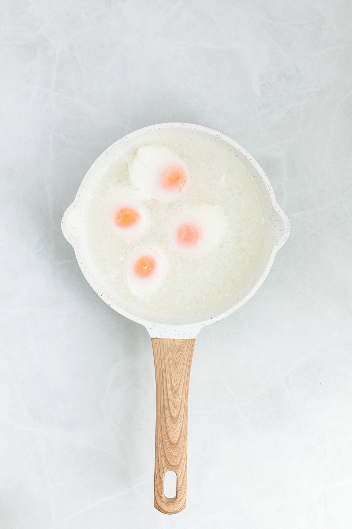 Poached eggs in water. 