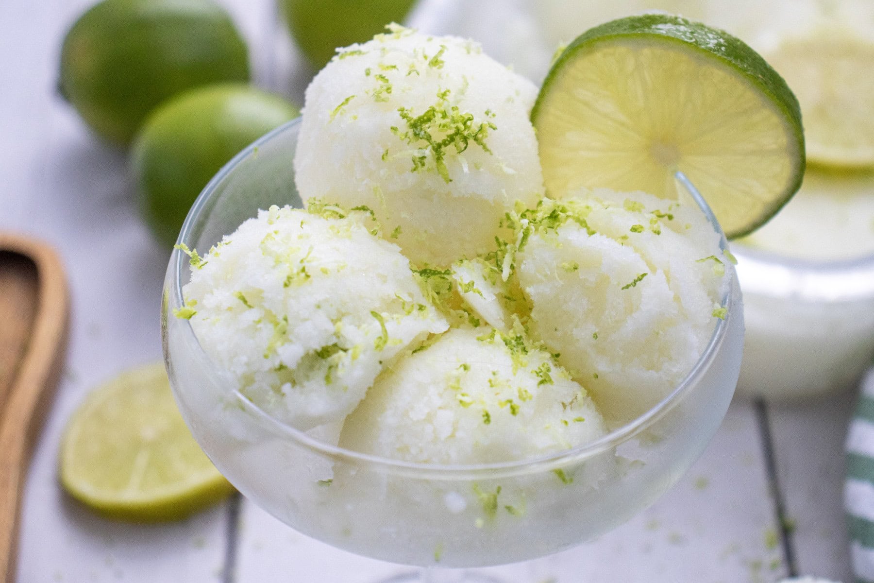Landscape of Lime Sherbet in a glass.