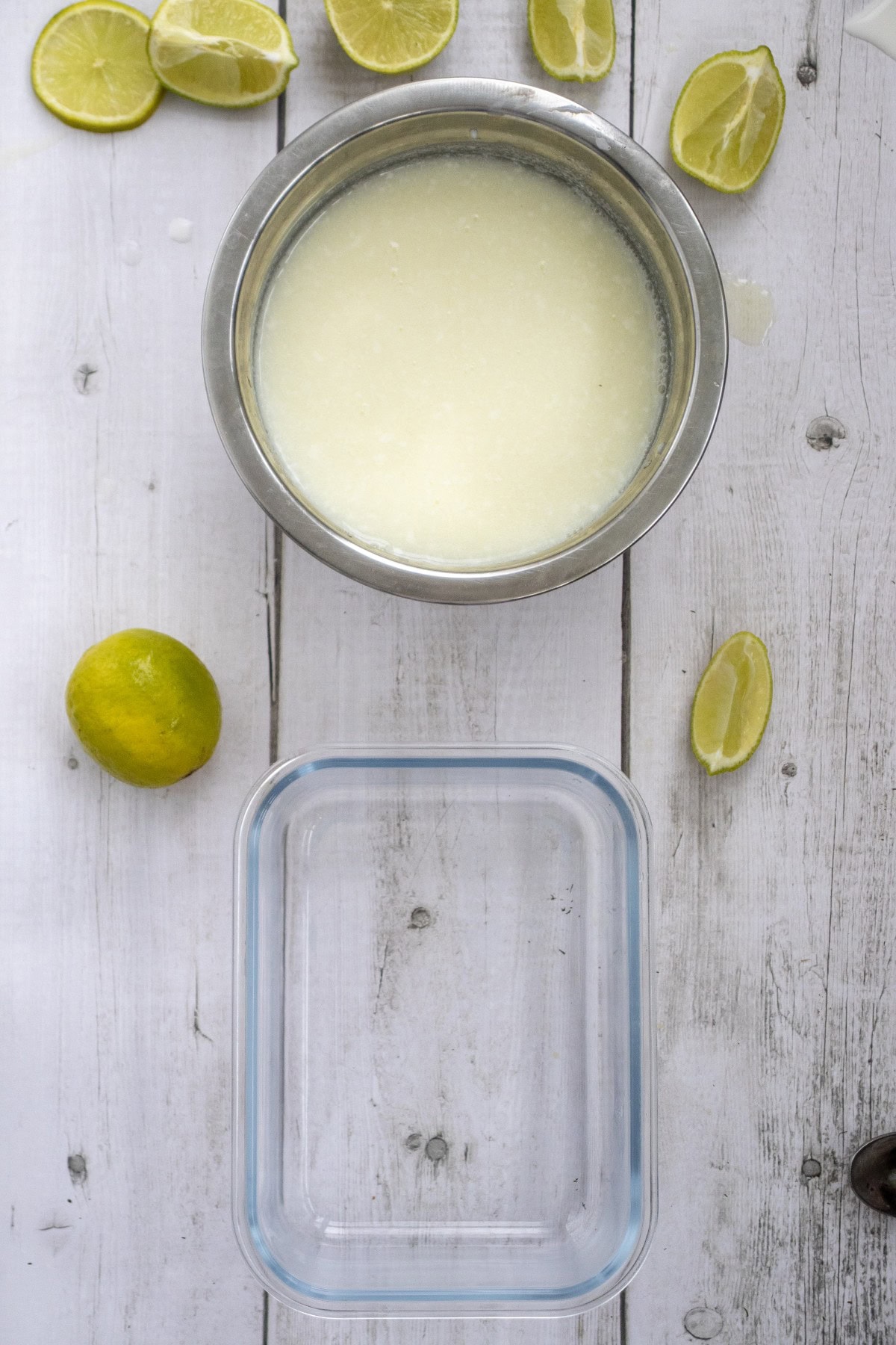 Lime mixture and a container.
