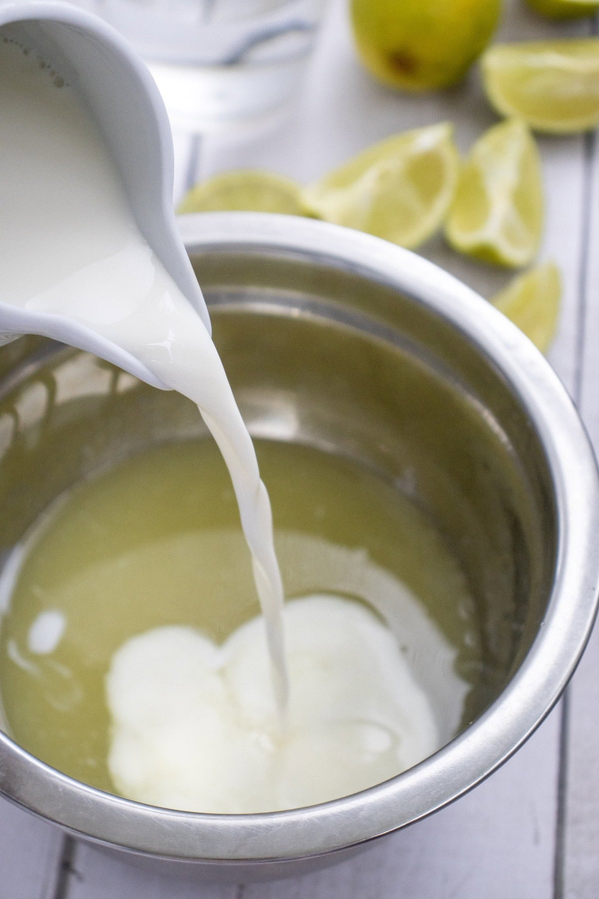 Adding milk.