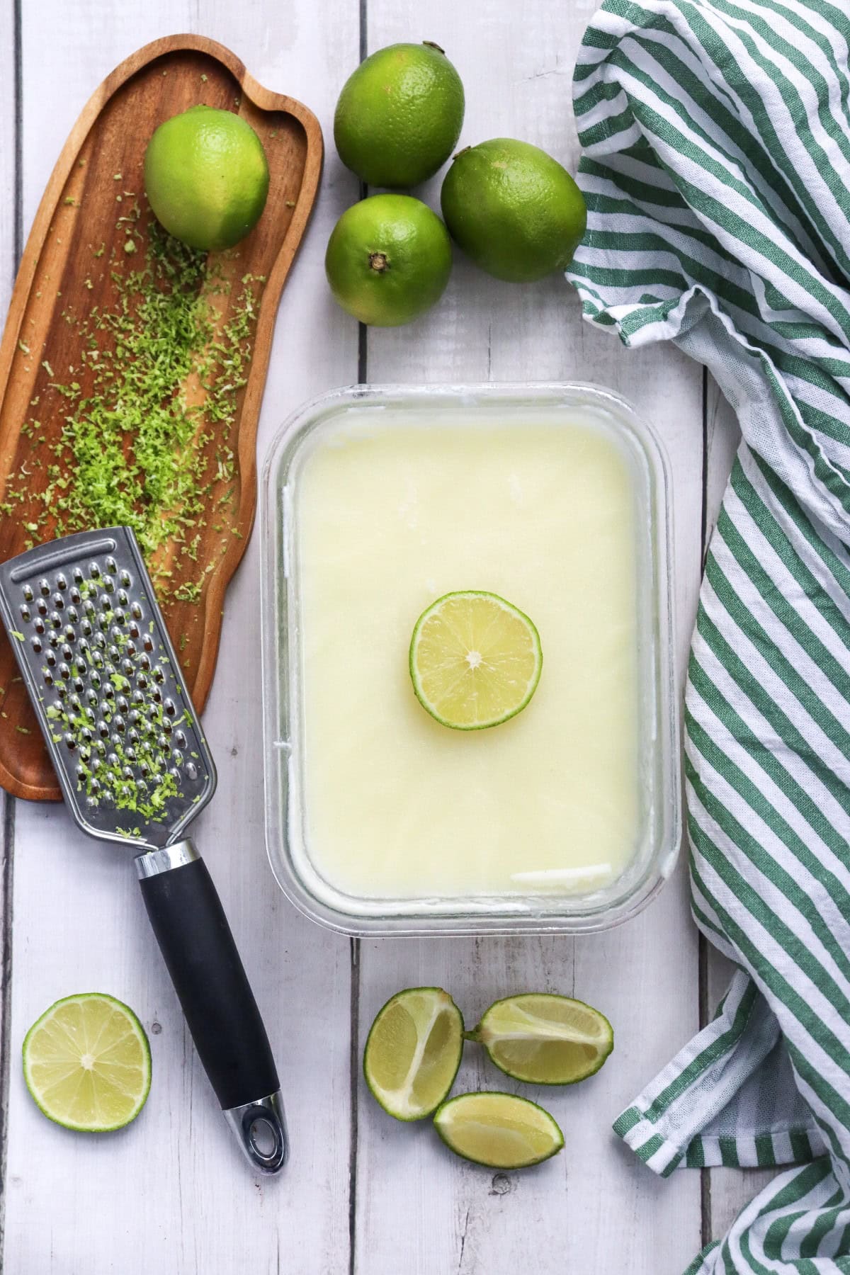 Grating lime zest.