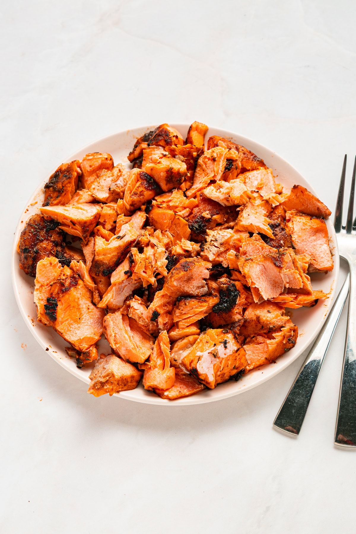 Flaked salmon.