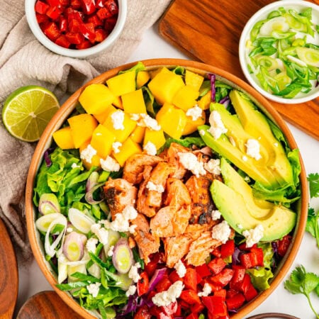 Salmon Cobb Salad from overhead.