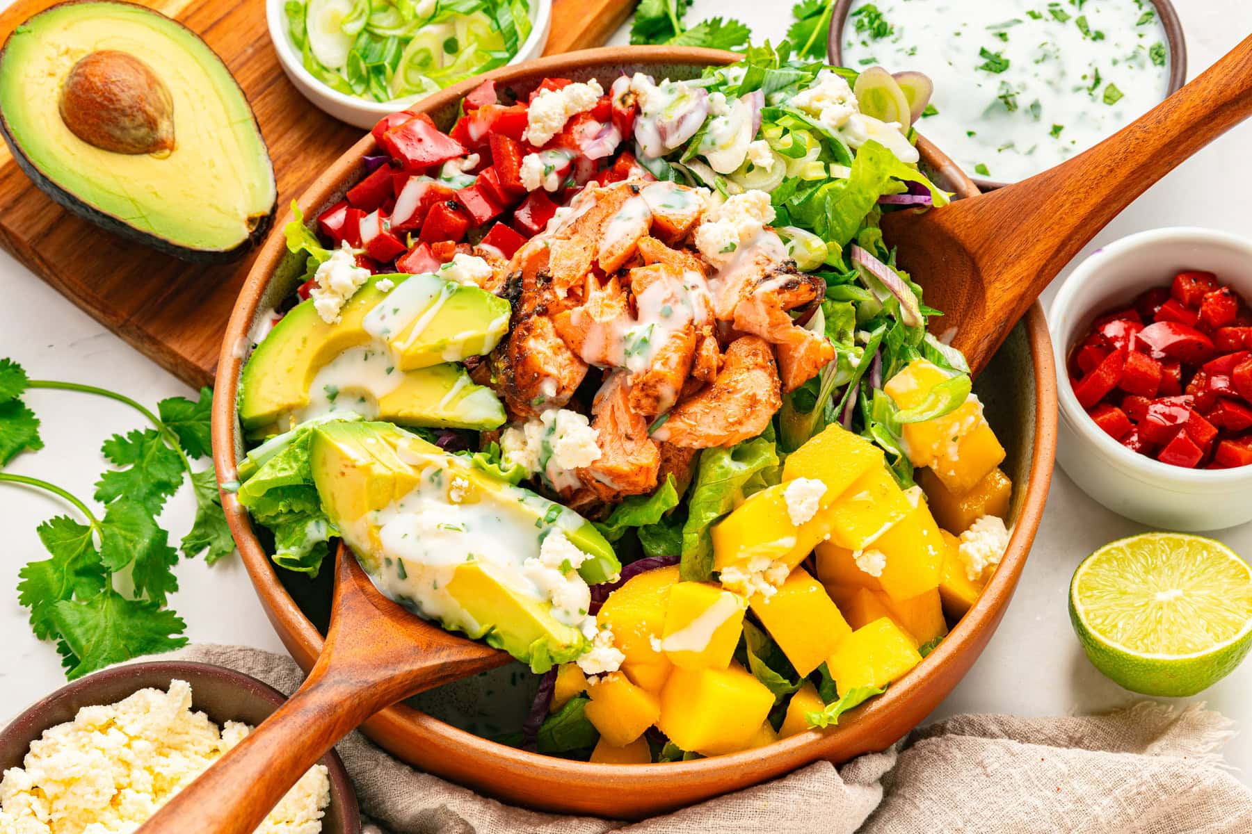 Salmon cobb salad scooped.
