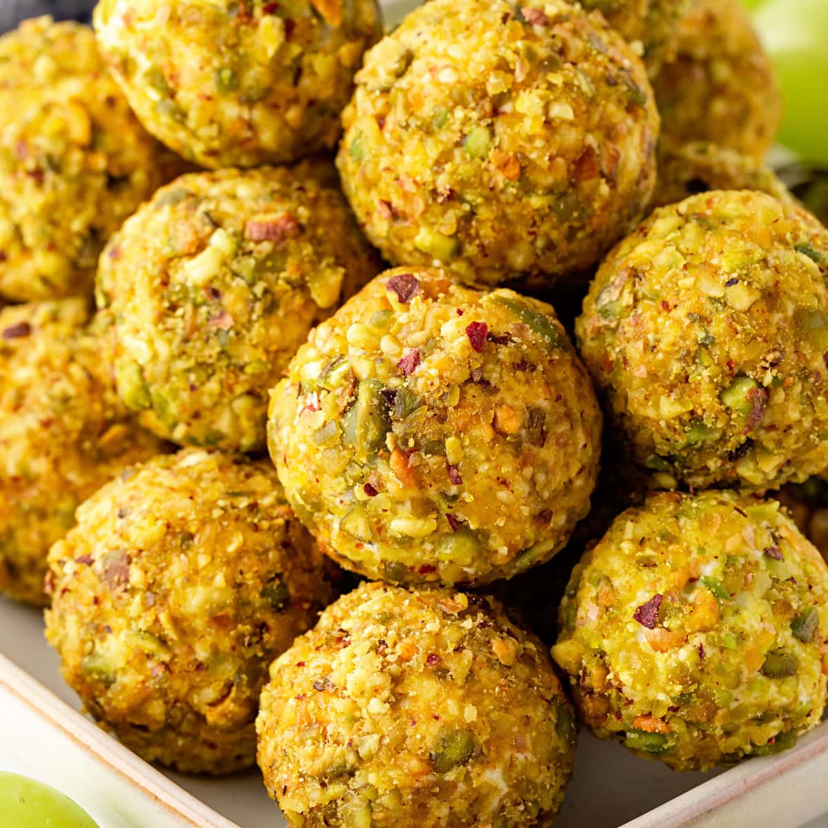 Stacked balls on a platter close-up. 
