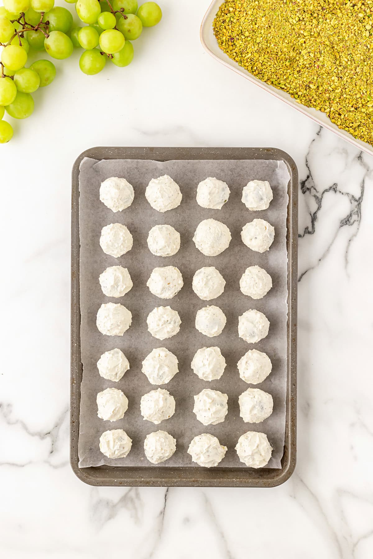 Grapes wrapped in goat cheese. 
