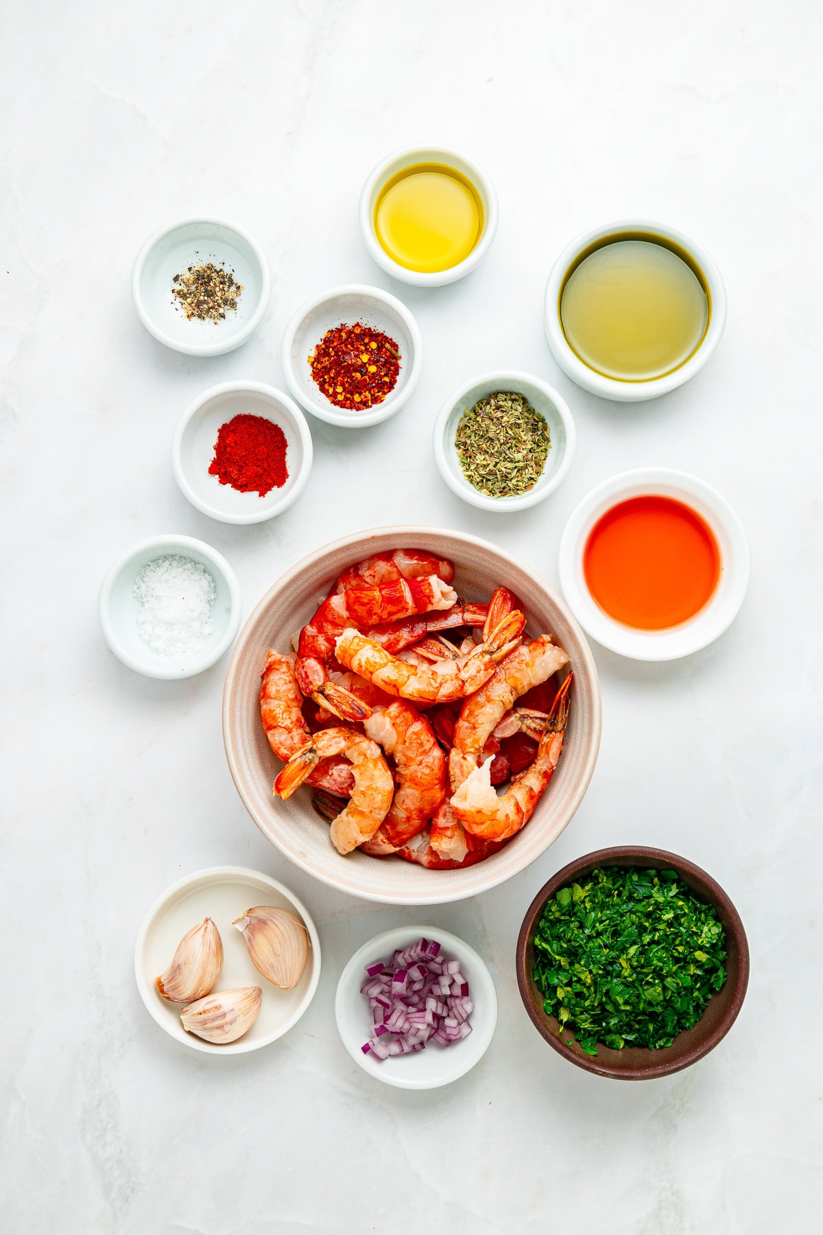 Chimichurri shrimp ingredients.