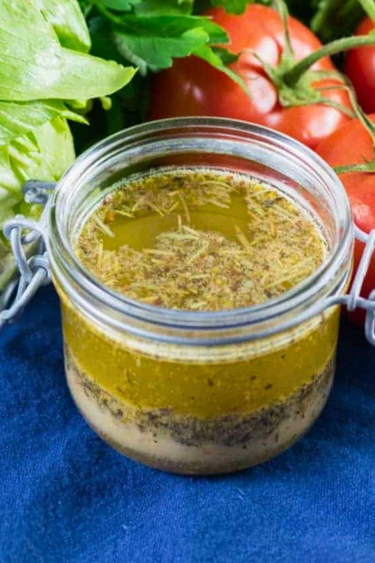 Homemade italian dressing in a jar.