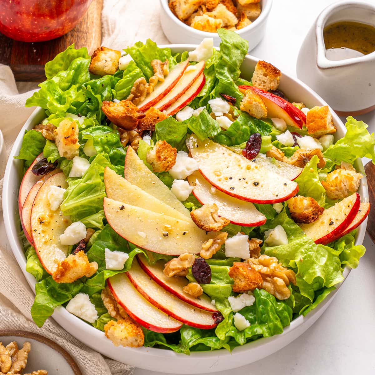 Close-up overhead of Apple Walnut Salad.