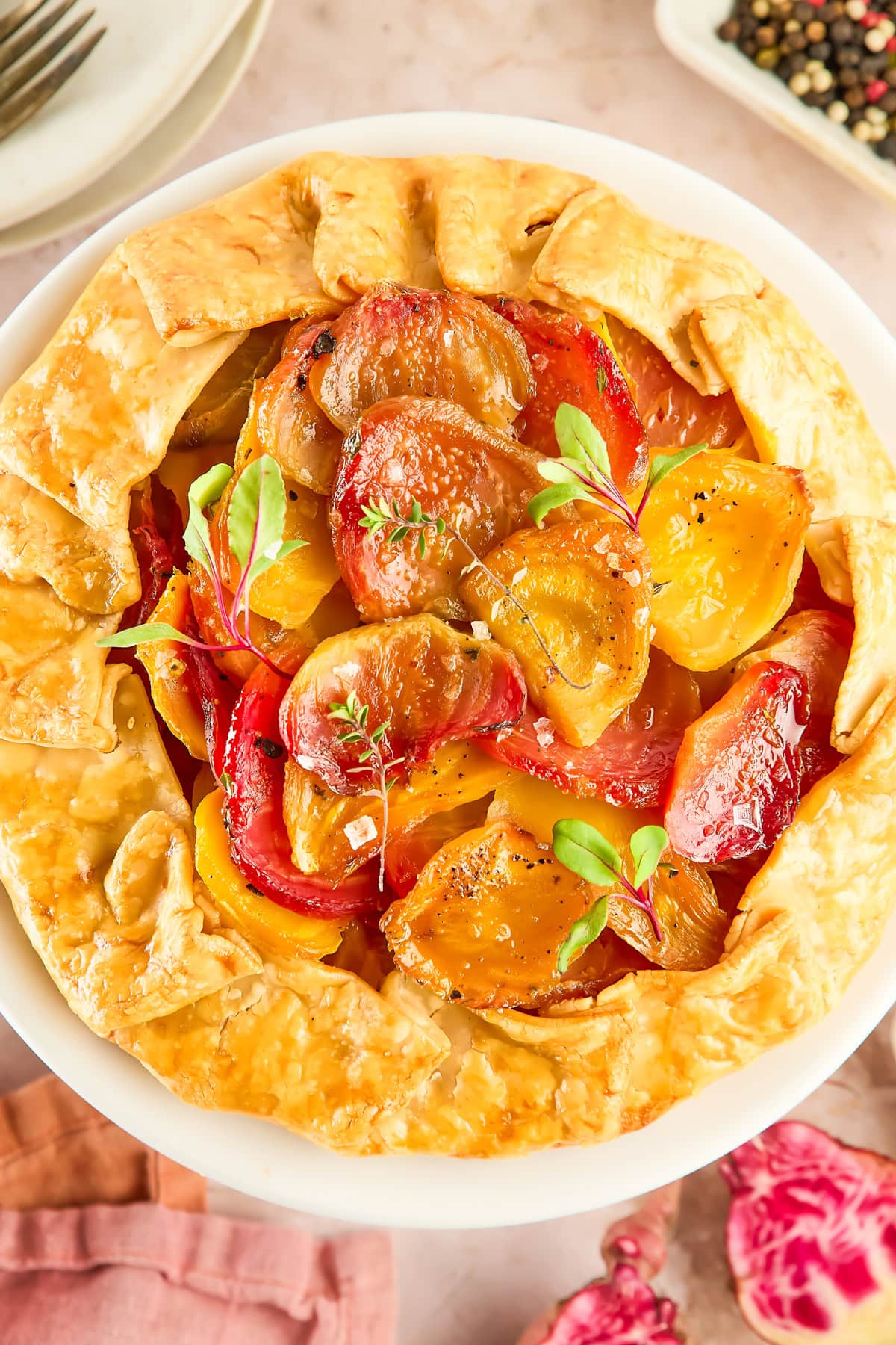 Overhead of a Beet Crostata.