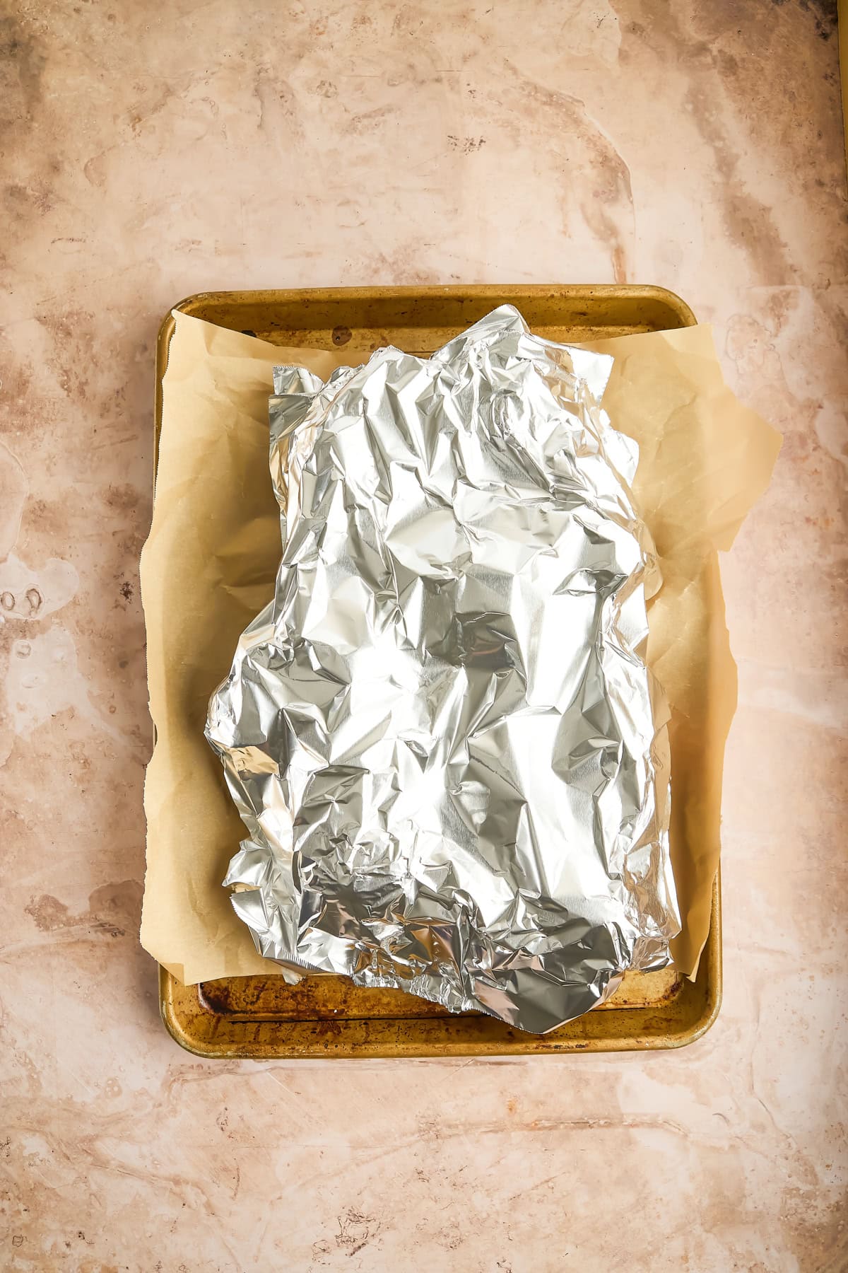 Covered with foil.