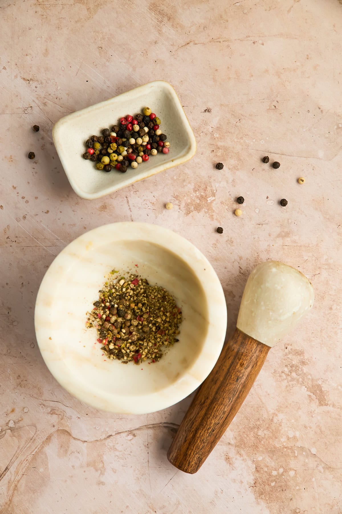 Crushed peppercorns.