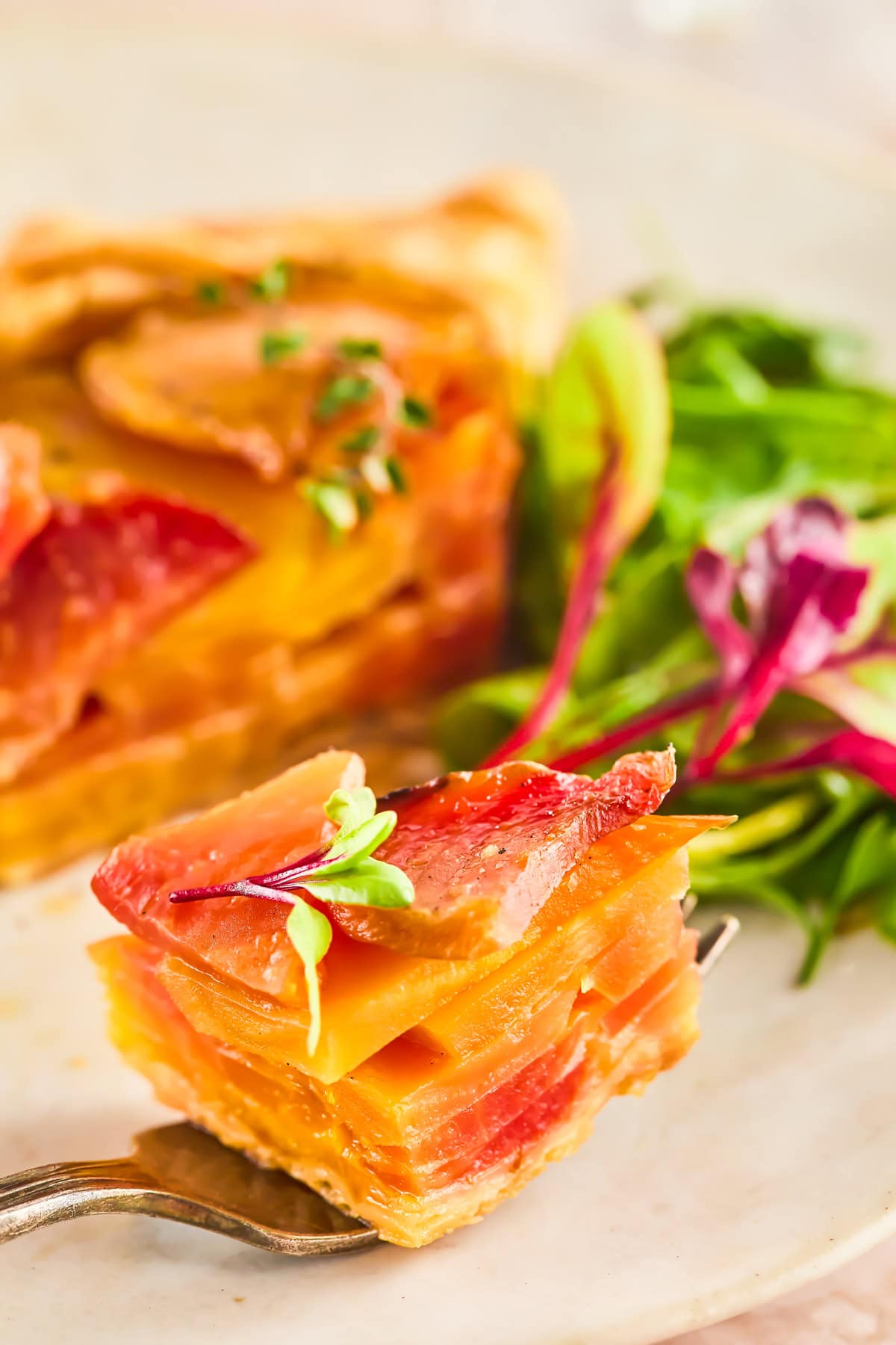 Forkful of beet crostata.