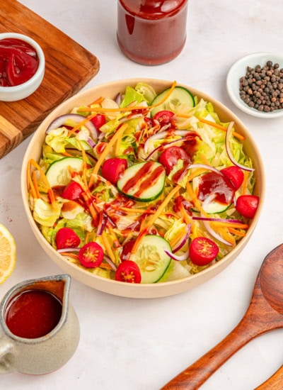 Dressing on salad.