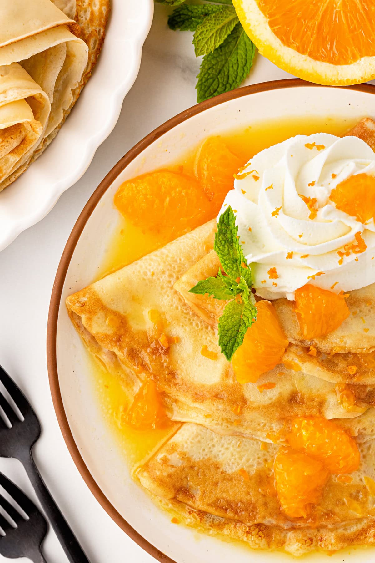 Crepes Suzette on a plate.