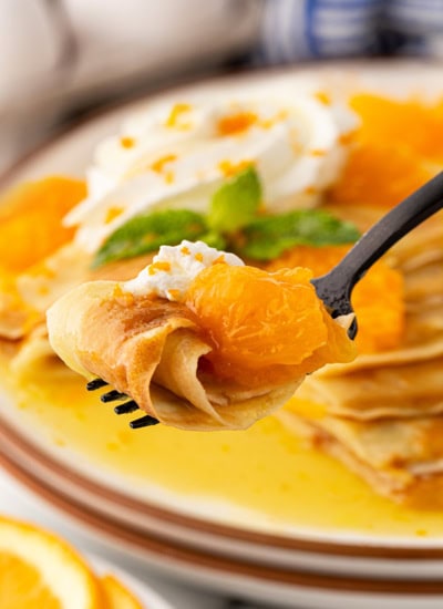 A forkful of crepes.
