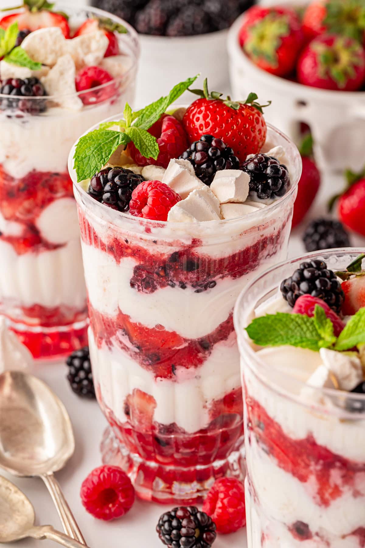 Eton Mess glasses in a row. 