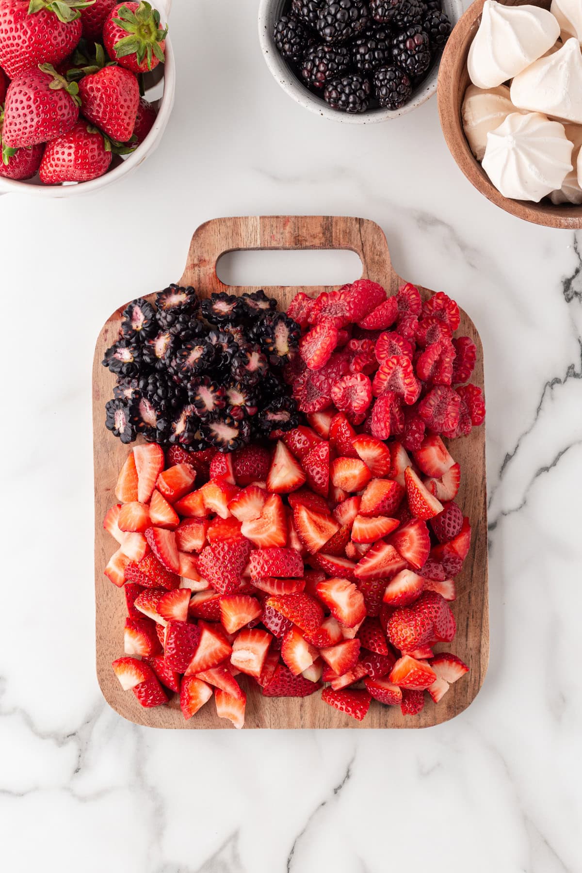 Berries cut up. 