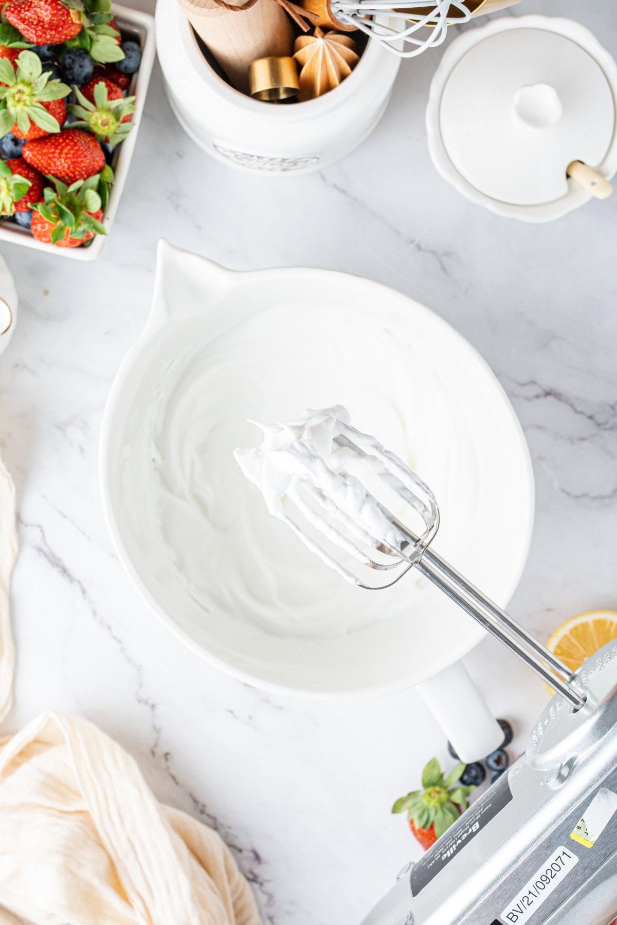 Whipped egg whites.