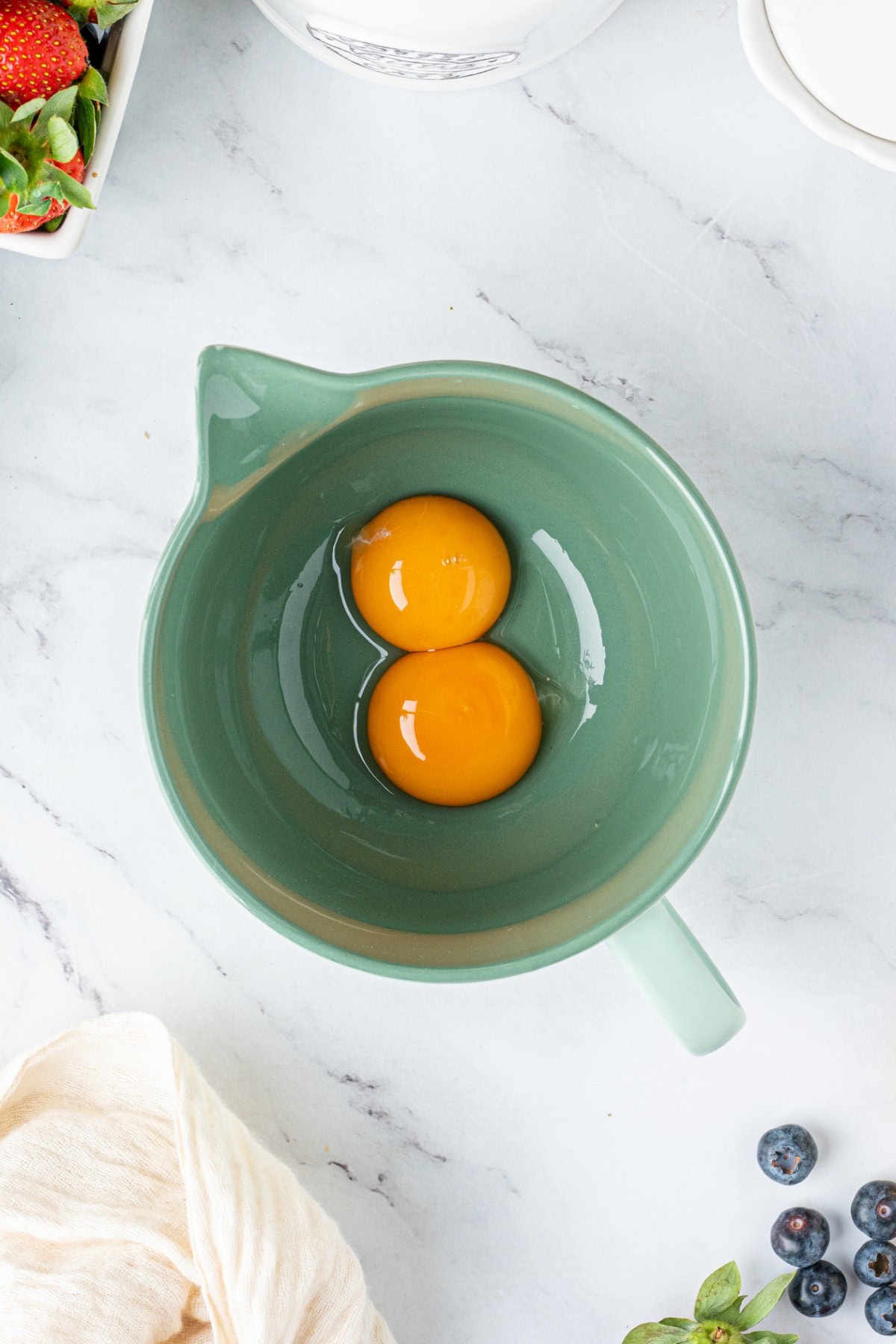 Egg yolks in a bowl.