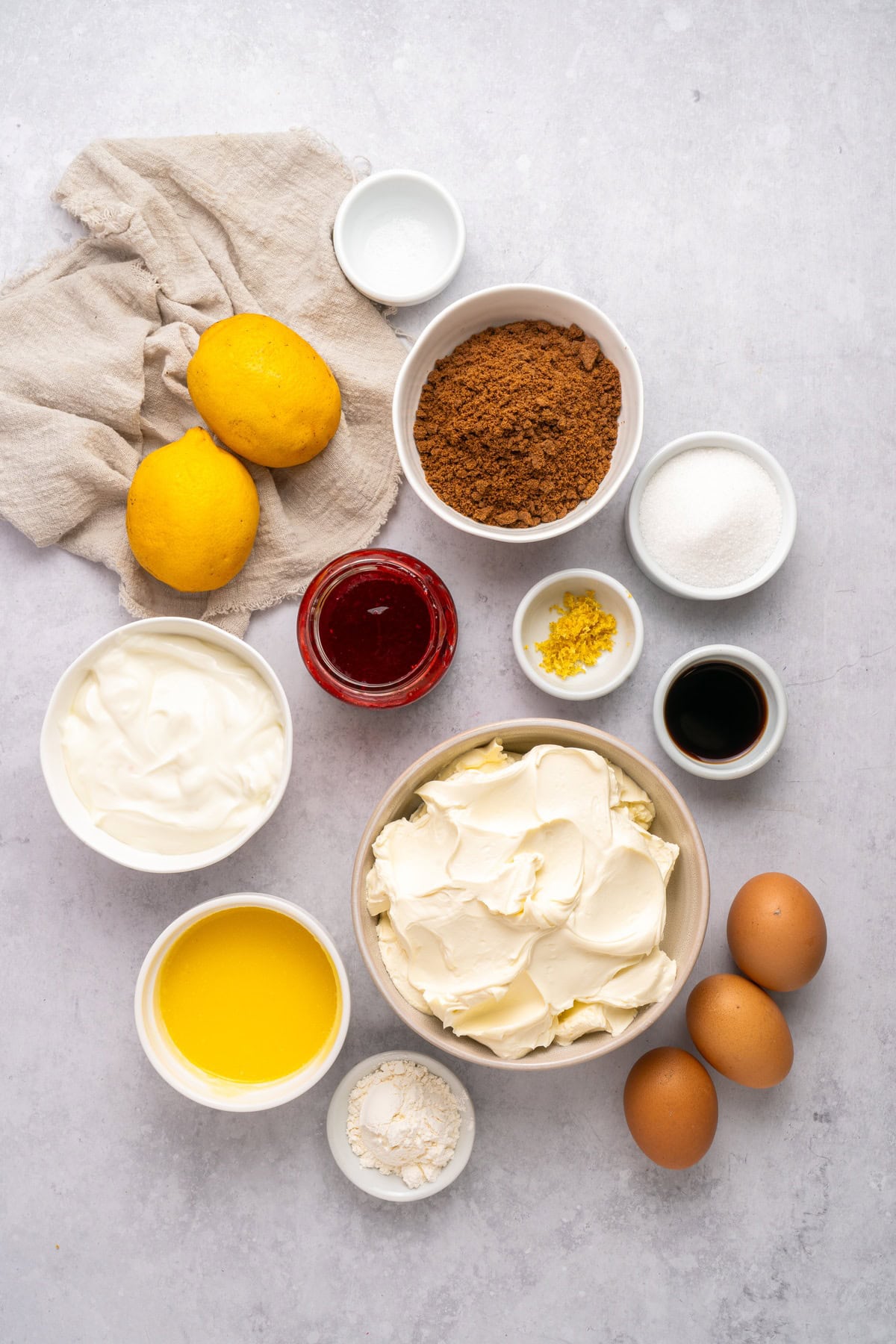 Raspberry cheesecake ingredients.